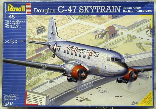 Revell 1/48 Douglas C-47 Skytrain Berlin Airlift - USAF 'Camel Caravan To Berlin' 525th Sq October 1948 / 'Fassberg Flyer 60th Troop Carrier Wing (Heavy) Nov 1948 / RAF Dakota IV 77th Sq Berlin Airlift Lubeck Feb 1948 - (ex-Monogram), 04518 plastic model kit